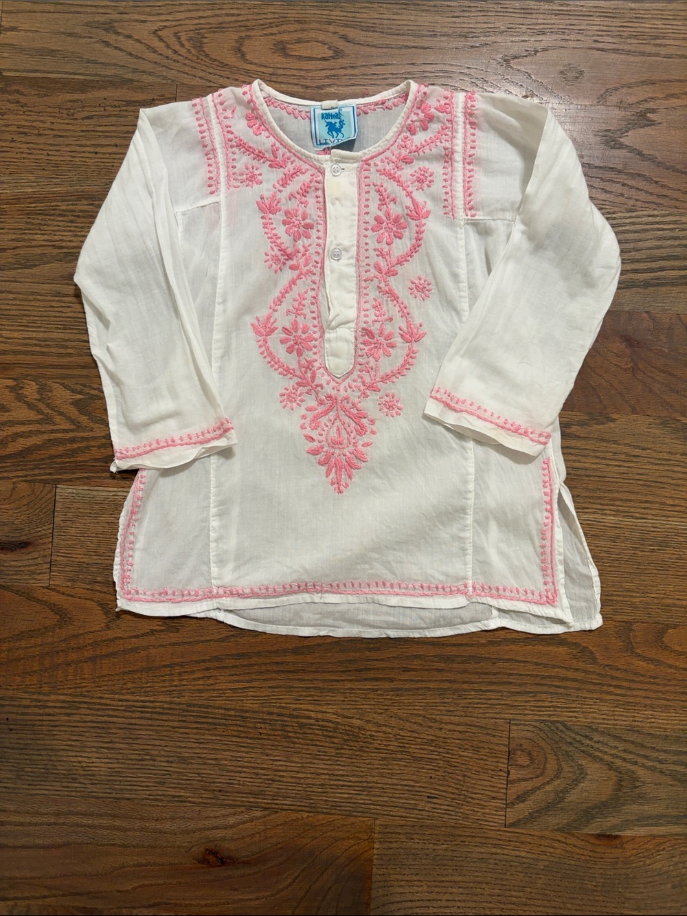 Girls White Tunic with Pink Embroidery 18 months GUC